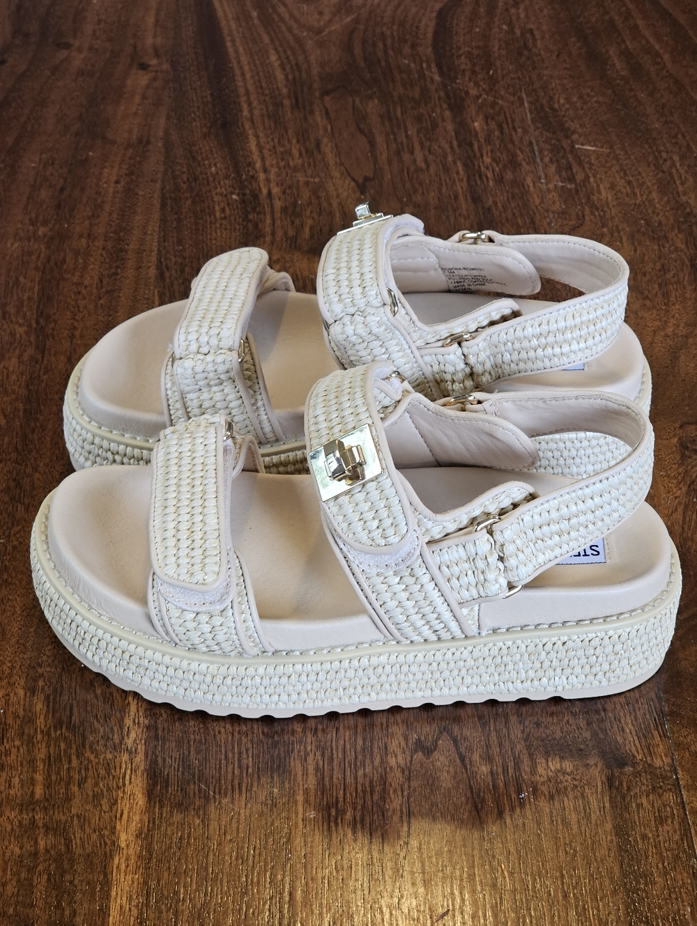 Steve Madden Bigmona Natural Raffia Chunky Sandle Size 7.5 Womens